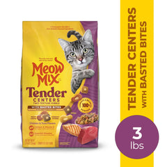 Meow Mix Tender Centers with Basted Bites, Chicken & Tuna Flavors, Dry Cat Food, 3 lb. Bag