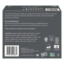 Lemon ginger herbal tea box back panel with ingredients list and certification icons