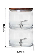 Stacking glass beverage dispenser dimensions with acacia lid and two chrome spigots