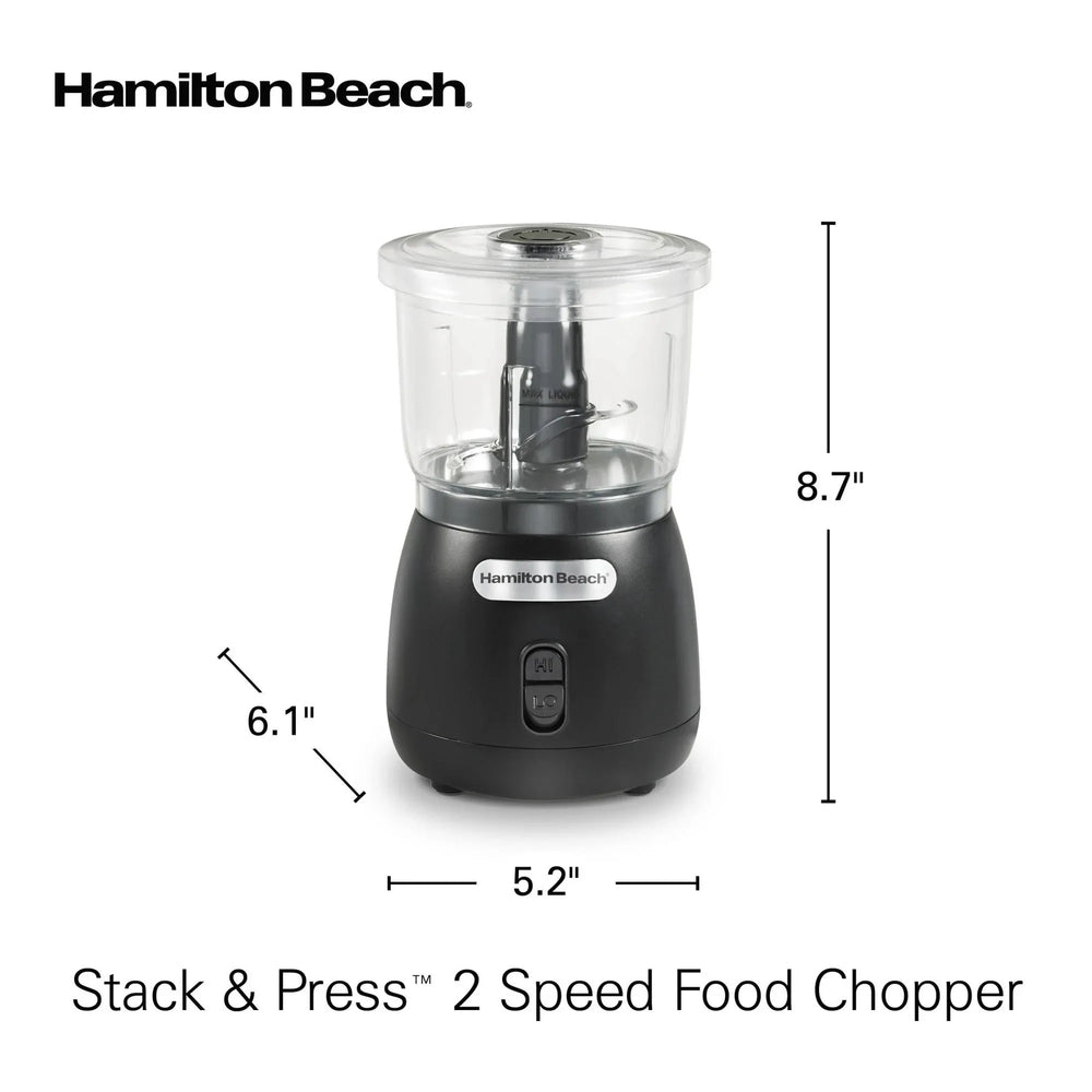 Hamilton Beach Stack & Press 2 Speed Food Chopper & Mini Food Processor, 3-Cup, Black - USA MEGA SHOP