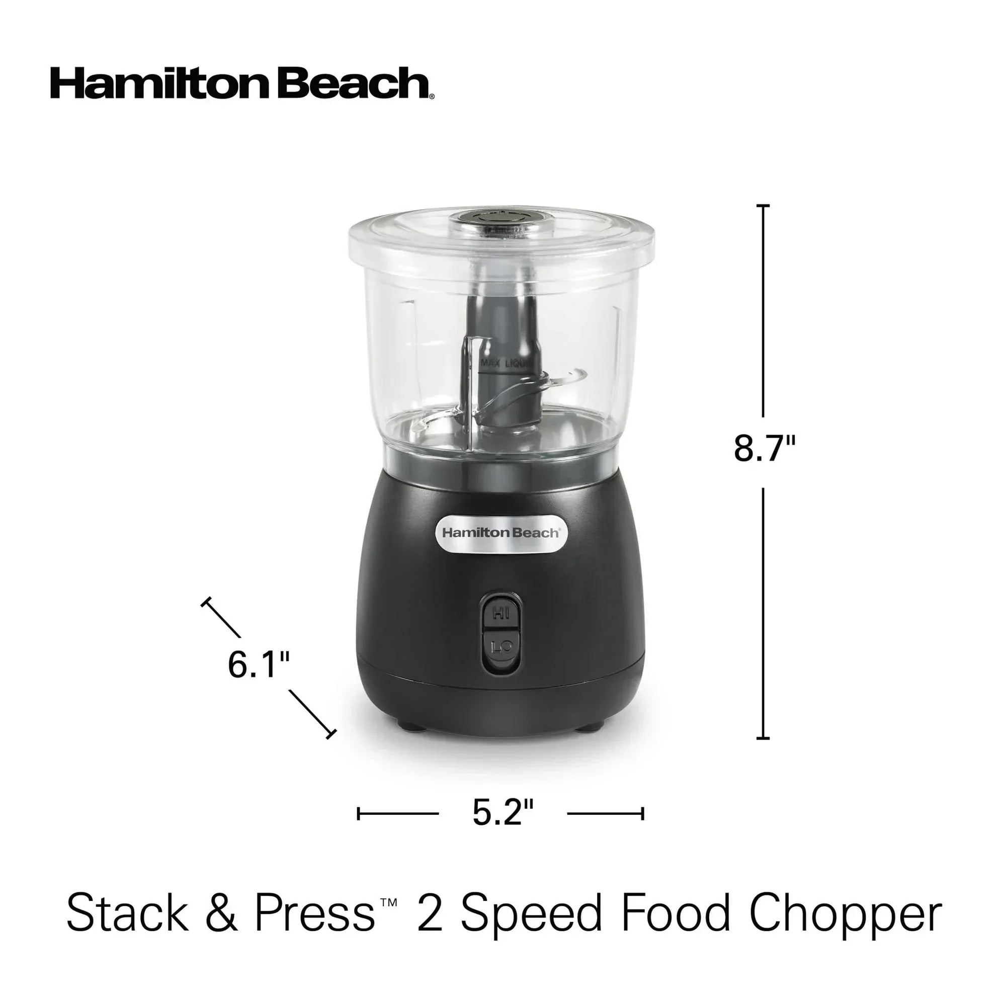 Hamilton Beach Stack & Press 2 Speed Food Chopper & Mini Food Processor, 3-Cup, Black