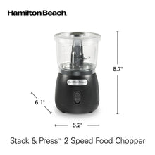 Compact black-and-clear 2-speed food chopper with clear bowl and 5.2 in base