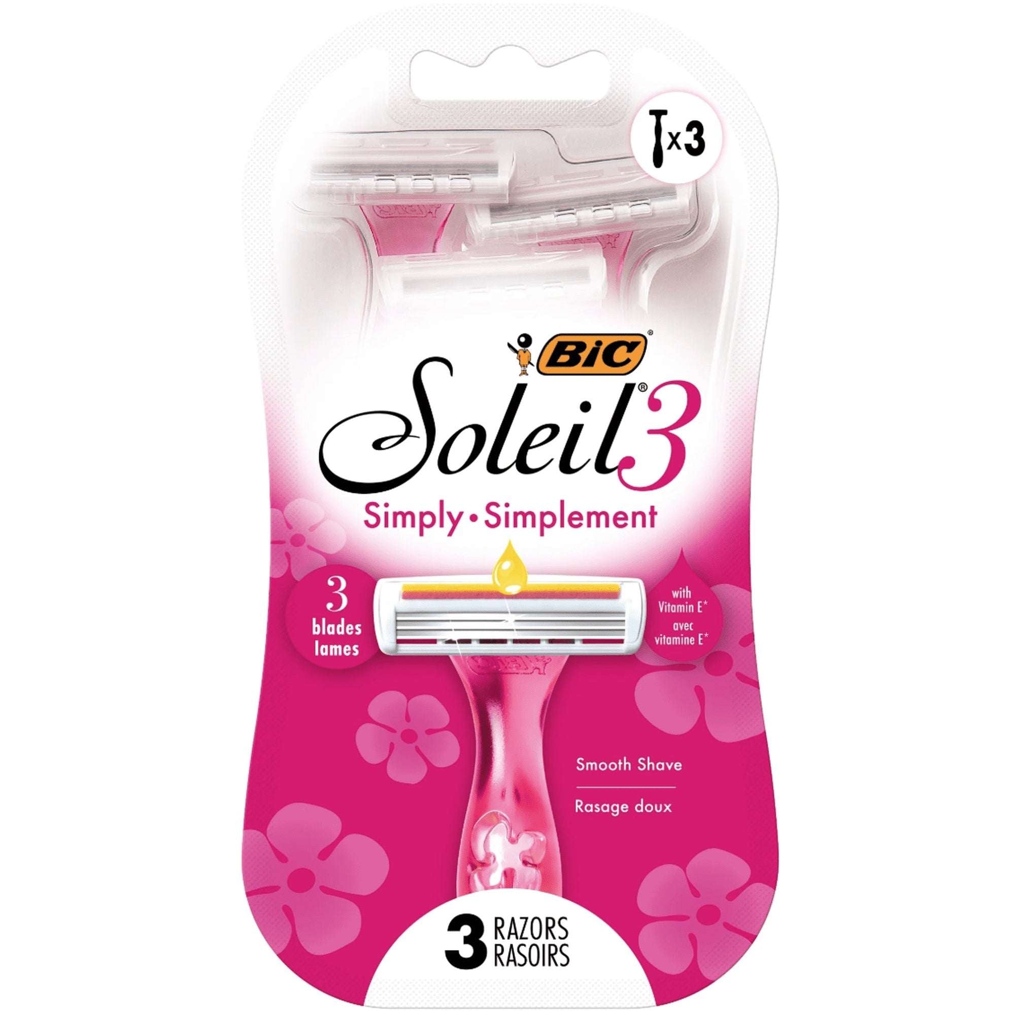 (Paquete de 2) BIC Soleil 3 Simply, Maquinillas de Afeitar Desechables para Mujer, 3 Cuchillas, 3 unidades