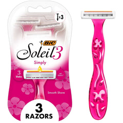 (Paquete de 2) BIC Soleil 3 Simply, Maquinillas de Afeitar Desechables para Mujer, 3 Cuchillas, 3 unidades