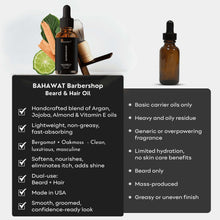 Bahawat beard and hair oil bottle with black label and amber glass dropper
