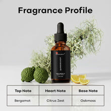 Beard and hair oil bottle with black label and amber liquid