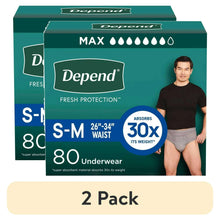 Depend adult incontinence underwear pack, S/M waist 26–34, gray briefs, 80 count