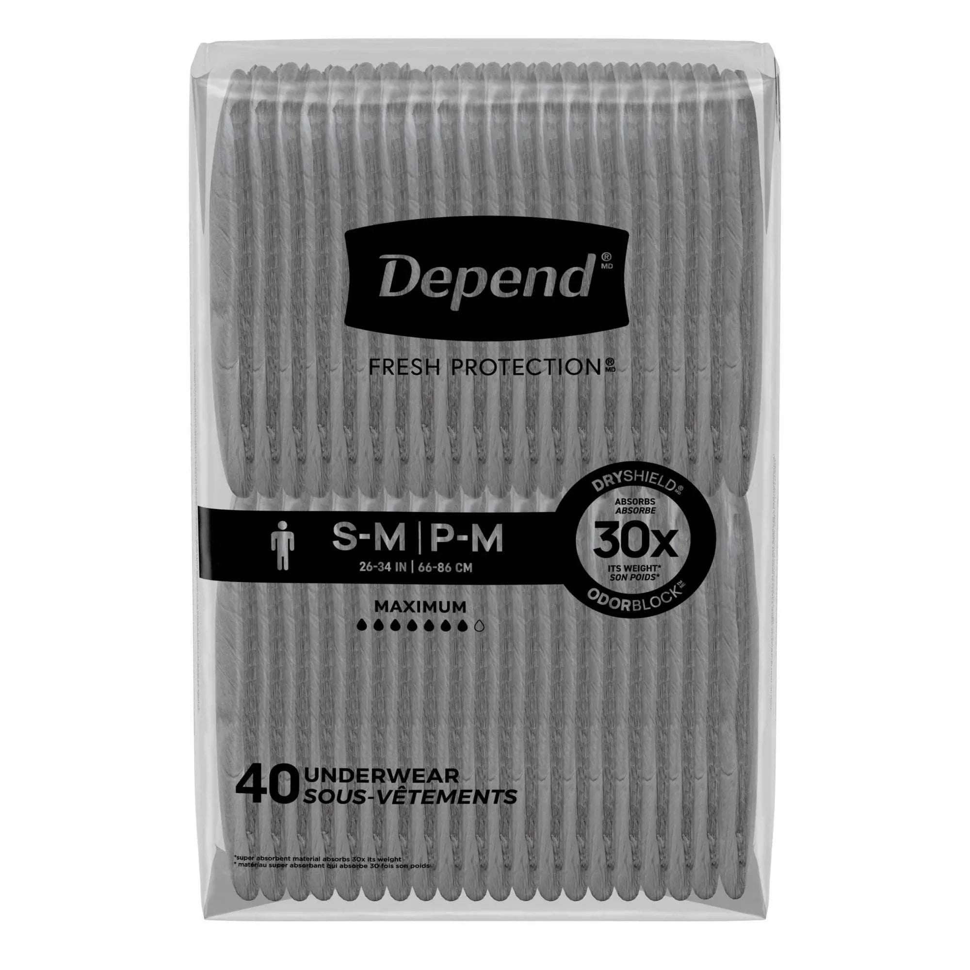Depend Fresh Protection Incontinence Underwear for Men, Adult Diapers, S/M, 32 Count