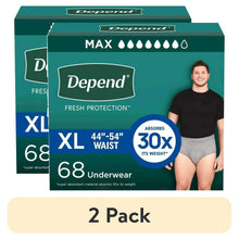 Depend incontinence underwear for men, XL 68 count, Max, 2-pack box