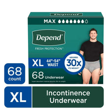 Depend incontinence underwear for men, XL 68 count box, Max