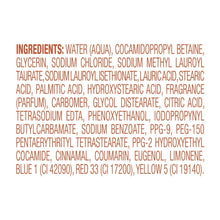 Dove cinnamon pumpkin pie hand wash ingredients panel printed on bottle