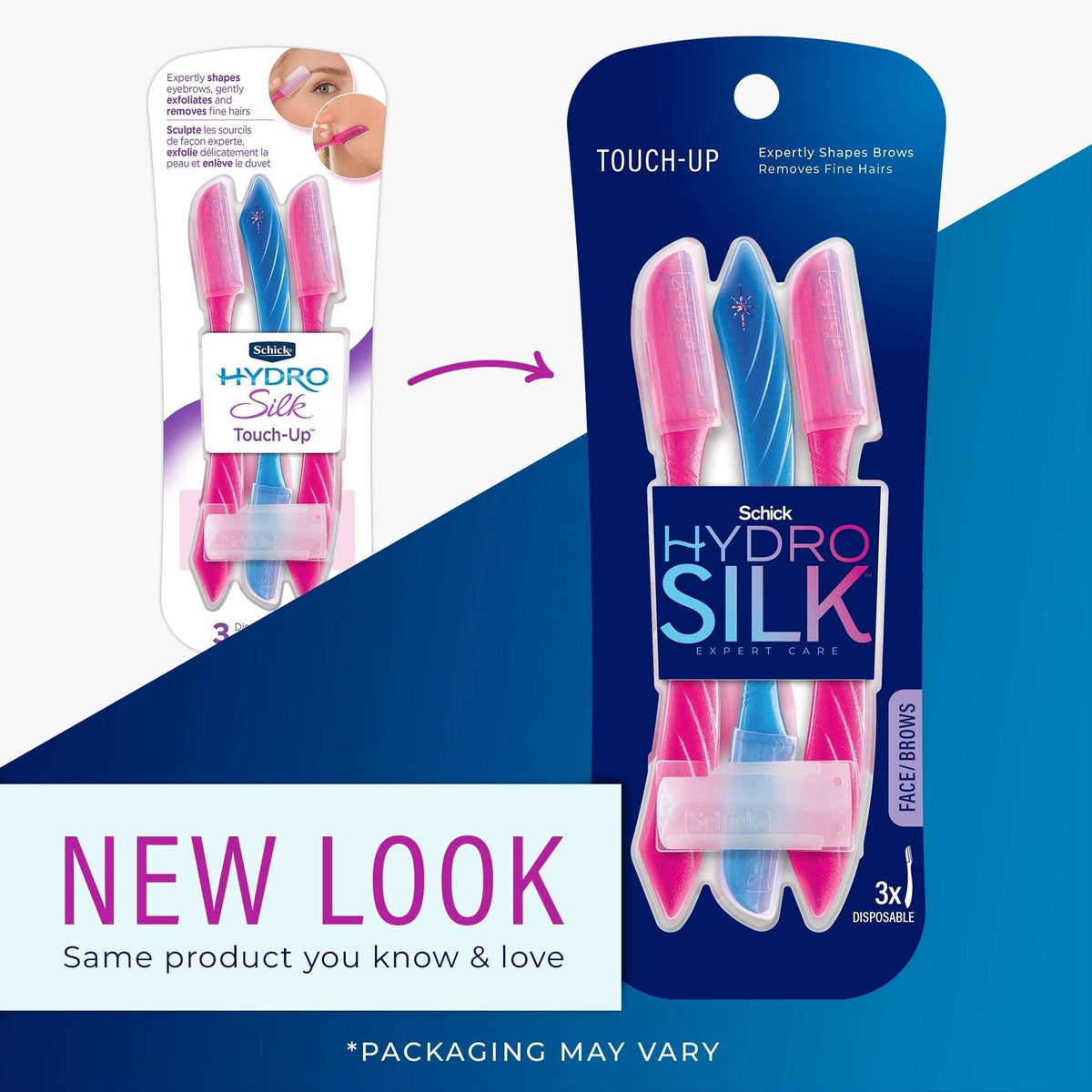(Paquete de 2) Schick Hydro Silk Touch-up Depiladora manual para dermaplaning con cubierta de precisión, 3 unidades, Rasuradora facial para mujeres