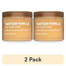 2-pack shea sugar scrub jars, Tahitian vanilla scent, brown lid, tan scrub