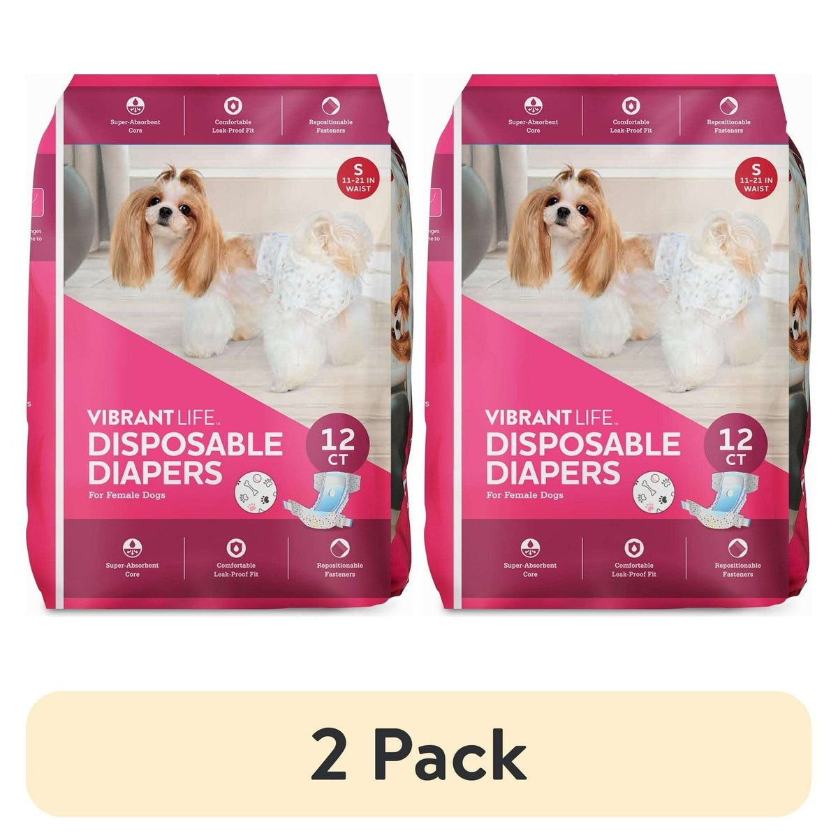 Vibrant Life Disposable Dog Diapers for Female Dogs, S, 12 Count