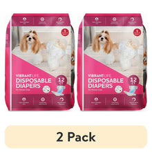 Disposable dog diapers 2 pack, pink bags with S 11–21 in waist and 12 ct count