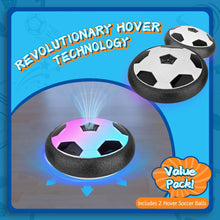 Hover soccer ball toy with black-and-white soccer pattern and LED light ring