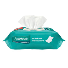 Teal wet wipes pack with white embossed washcloths sheet and raised opening tab