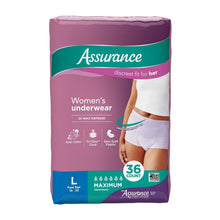 Assurance women’s incontinence underwear pack, lavender briefs, L size, 36 count