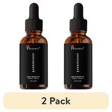 Bahawat leave-in beard and hair oil bottles, amber liquid, black caps, 2-pack set