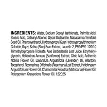 Close-up of ingredient list on back of white shave cream tube