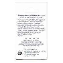 Earth Mama organic diaper balm ingredient panel with ingredient list and testing notes