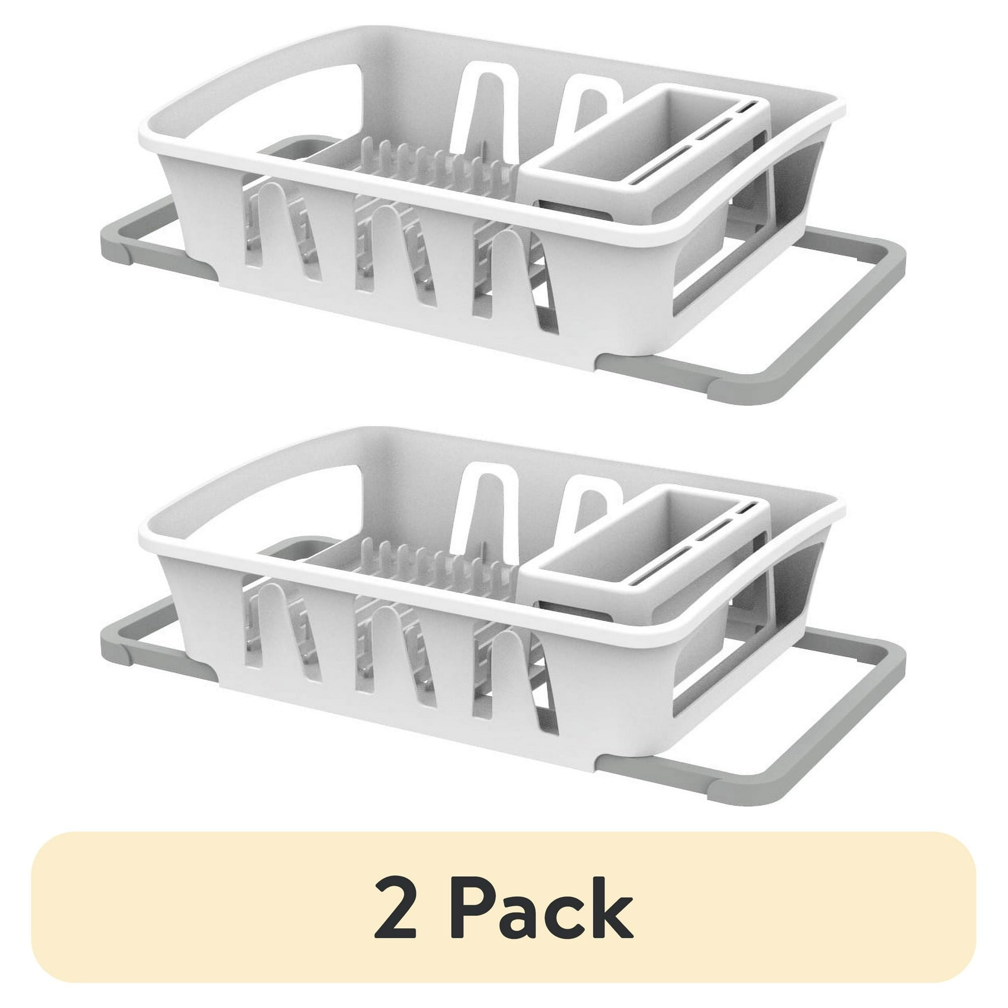 Mainstays Expandable Kitchen Dish Drying Rack with Utensil Holder, Countertop Dish Drainer Rack for Plates, Cups and Kitchen Sink Organization, White