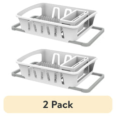 Mainstays Expandable Kitchen Dish Drying Rack with Utensil Holder, Countertop Dish Drainer Rack for Plates, Cups and Kitchen Sink Organization, White