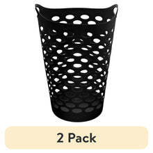 Black laundry hamper with flex cutout sides and two carry handles