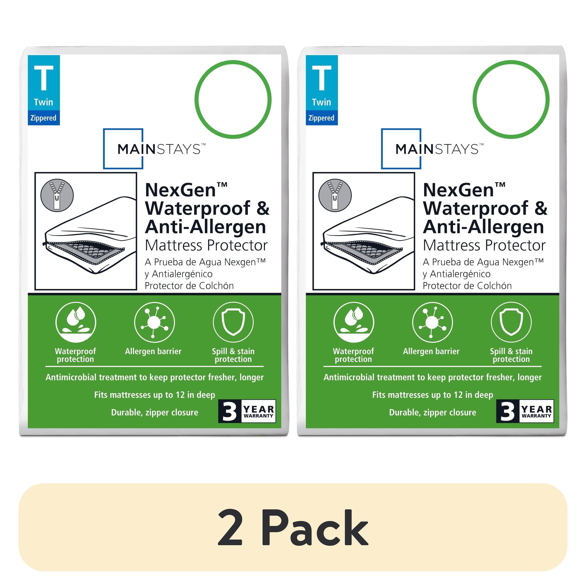 (2 pack) NexGen Waterproof Zippered Mattress Protector Mainstays