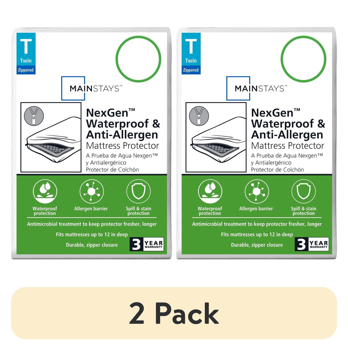 (2 pack) NexGen Waterproof Zippered Mattress Protector Mainstays