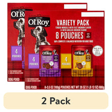 Ol' Roy variety pack dog food pouches, multiple 2-pouch bundles shown