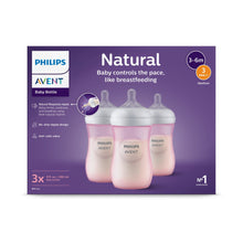 Philips Avent Natural baby bottle 3-pack box, medium flow 3–6m, pink bottles, 9oz