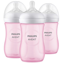 Philips Avent Natural pink baby bottles with white caps and nipples, 3-pack
