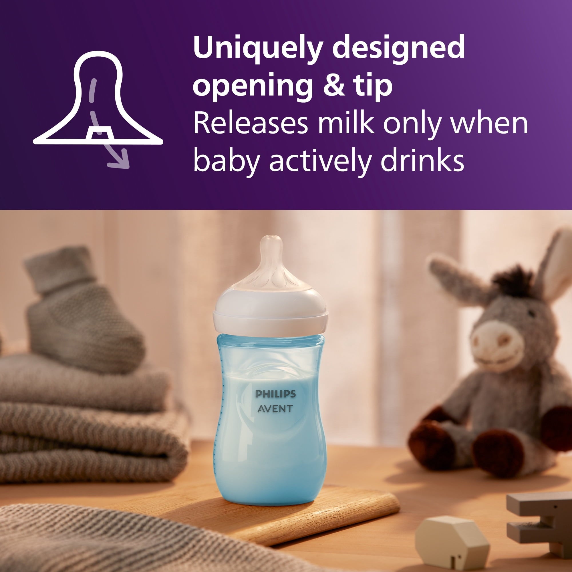 (2 pack) Philips Avent Natural Baby Bottles with Natural Response Nipples (Medium Flow, Flow 3), 9oz, Blue, 3-Pack, SCY903/23