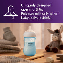 Light blue Philips Avent baby bottle with Natural Response nipple, medium flow