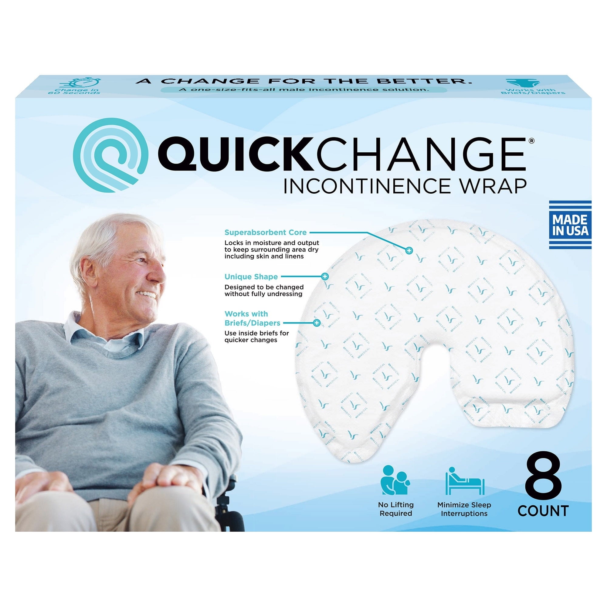 (2 pack) QuickChange Male Maximum Absorbency Incontinence Wrap, One-Size, 8 Count