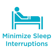 Incontinence wrap nighttime care icon with person in bed and “Minimize Sleep Interruptions” text.