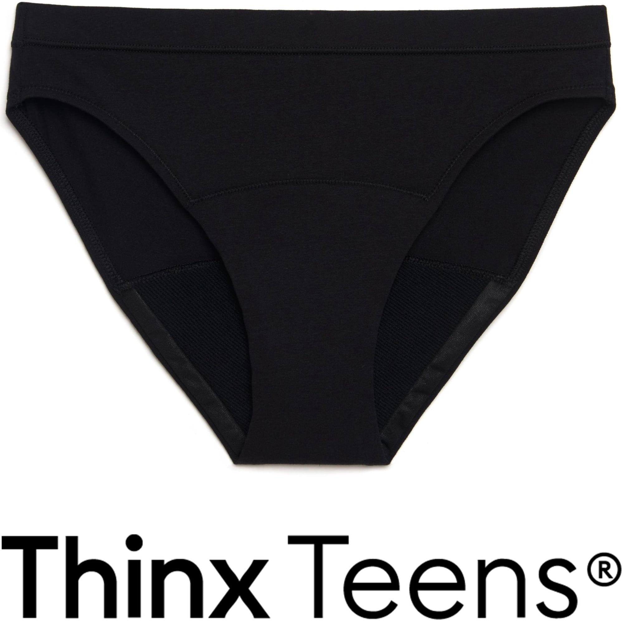 (2 pack) Thinx Teens Cotton Bikini Leakproof Period Underwear, S-XL, Black