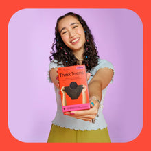 Woman holding a Thinx Teens box while wearing black bikini-style underwear