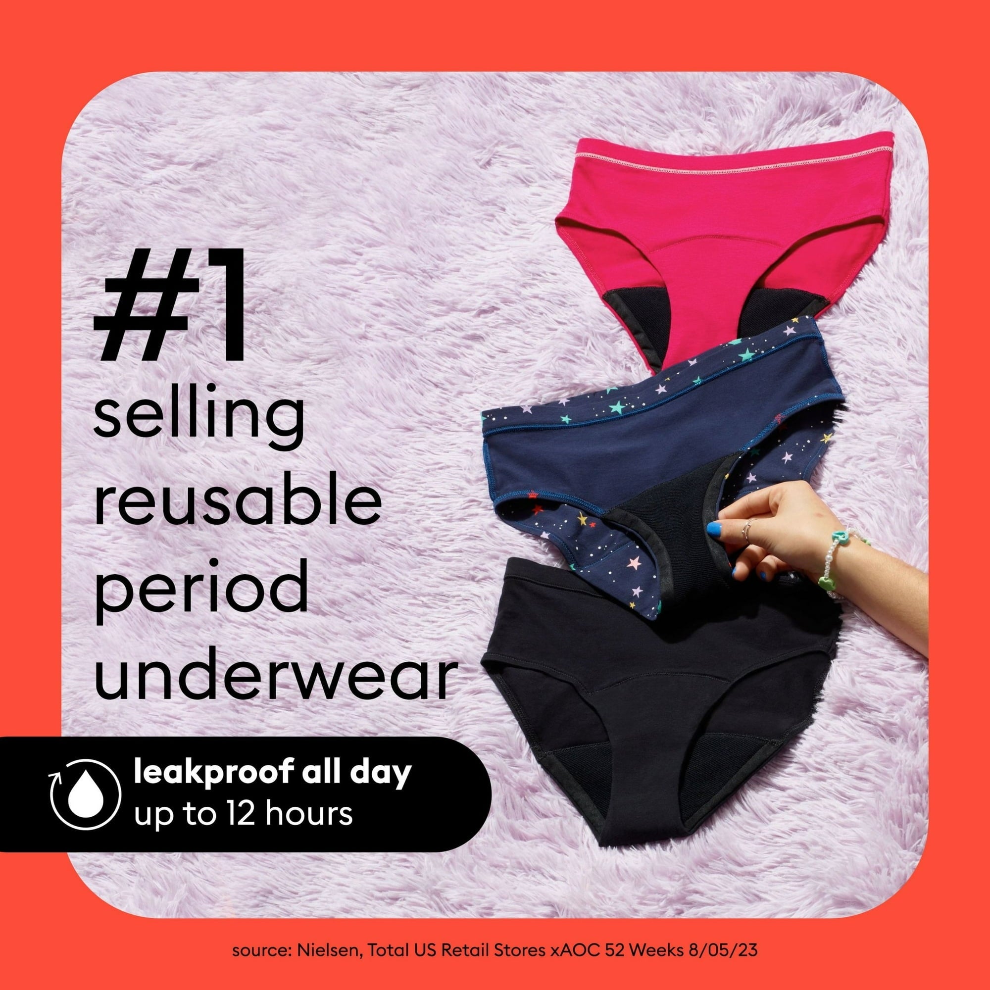 (2 pack) Thinx Teens Cotton Bikini Leakproof Period Underwear, S-XL, Black