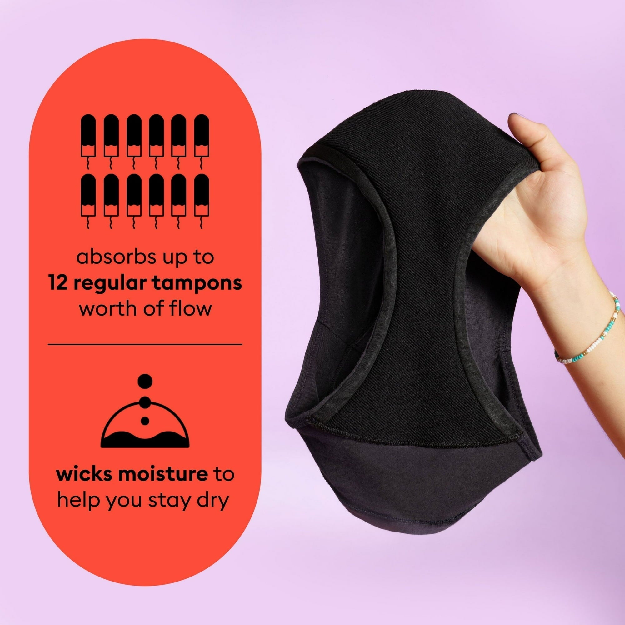 (2 pack) Thinx Teens Cotton Bikini Leakproof Period Underwear, S-XL, Black