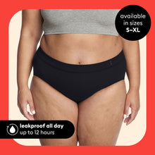 Women’s black leakproof period brief with full coverage waist