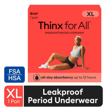 Thinx for All leakproof period underwear briefs, black, XL, 1 pair box