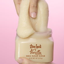 Tree Hut Vanilla Shea Sugar Scrub on skin, creamy white scrub from jar