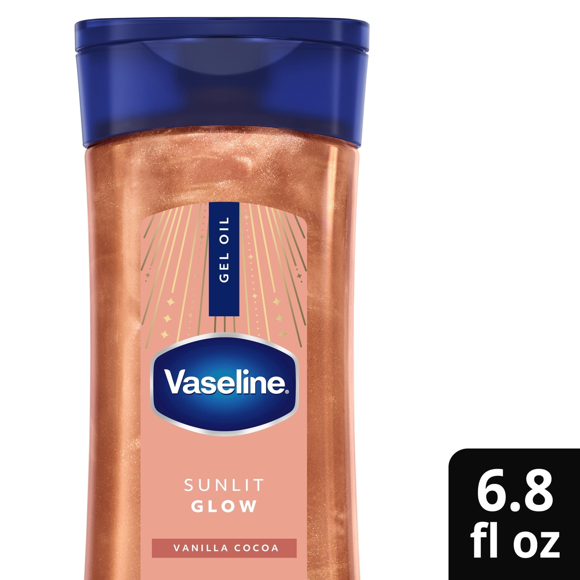 (2 pack) Vaseline Glazed & Glisten Sunlit Glow Vanilla Cocoa Shimmering Body Gel Oil with Ultra-Hydrating Lipids and 100% Pure Cocoa Butter, 6.8 fl Oz
