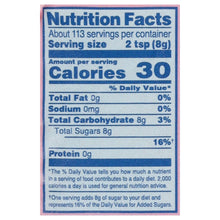 Nutrition Facts label with calories, fat, sodium, carbohydrates, sugars, protein