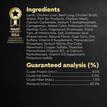 Cesar lamb recipe wet dog food ingredients and guaranteed analysis panel