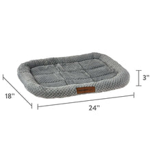 Gray quilted crate mat pet bed with raised sides and padded center cushion.