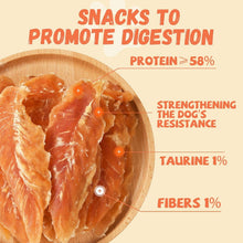 Chicken jerky dog treats: orange jerky slices arranged like a bowl graphic