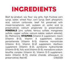 Dog food ingredients label panel